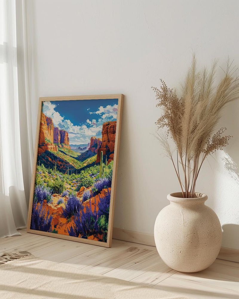 Sedona Red Rock Art Print, Arizona Desert Travel Decor - Green Agave Summer Landscape