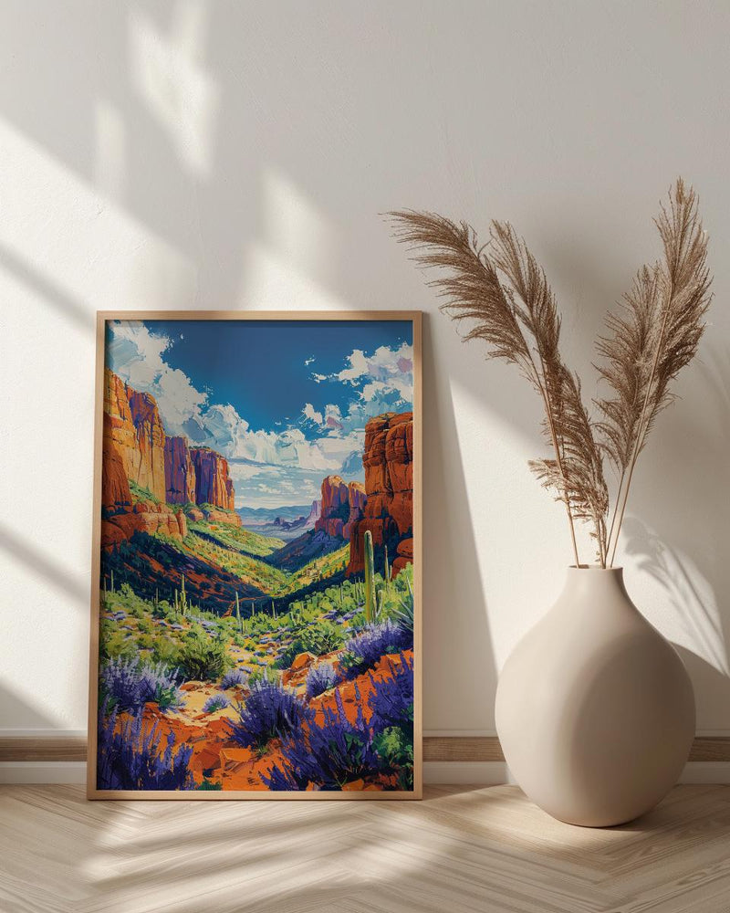 Sedona Red Rock Art Print, Arizona Desert Travel Decor - Green Agave Summer Landscape