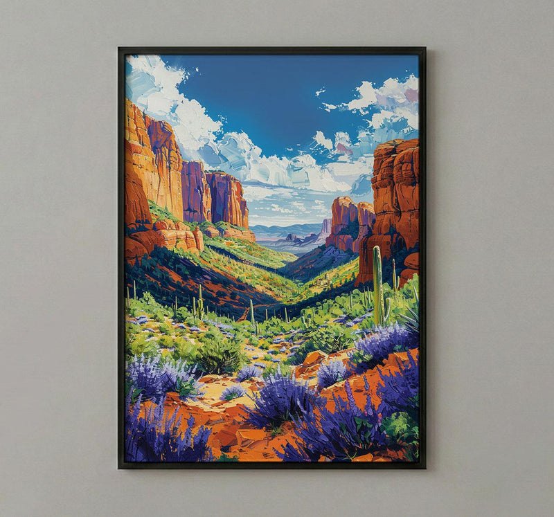 Sedona Red Rock Art Print, Arizona Desert Travel Decor - Green Agave Summer Landscape