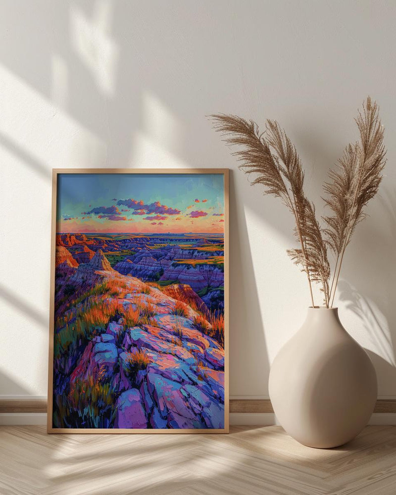 Badlands National Park Art Print, South Dakota Nature Decor - Striped Rock Golden Hour