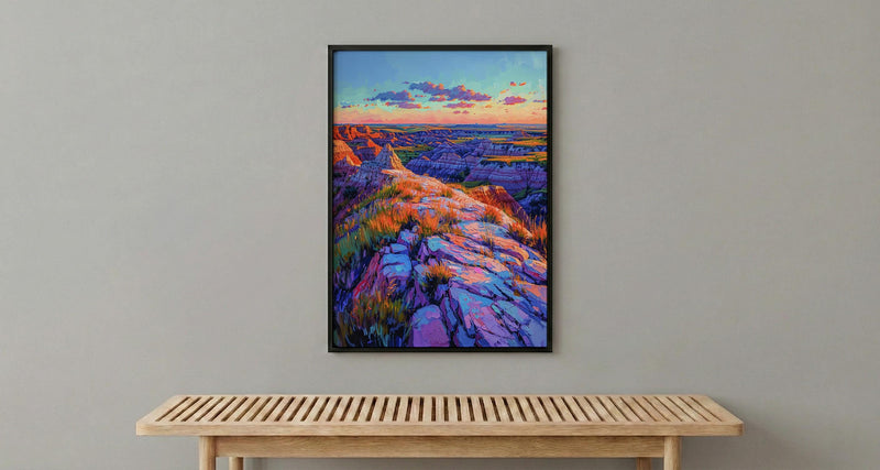 Badlands National Park Art Print, South Dakota Nature Decor - Striped Rock Golden Hour