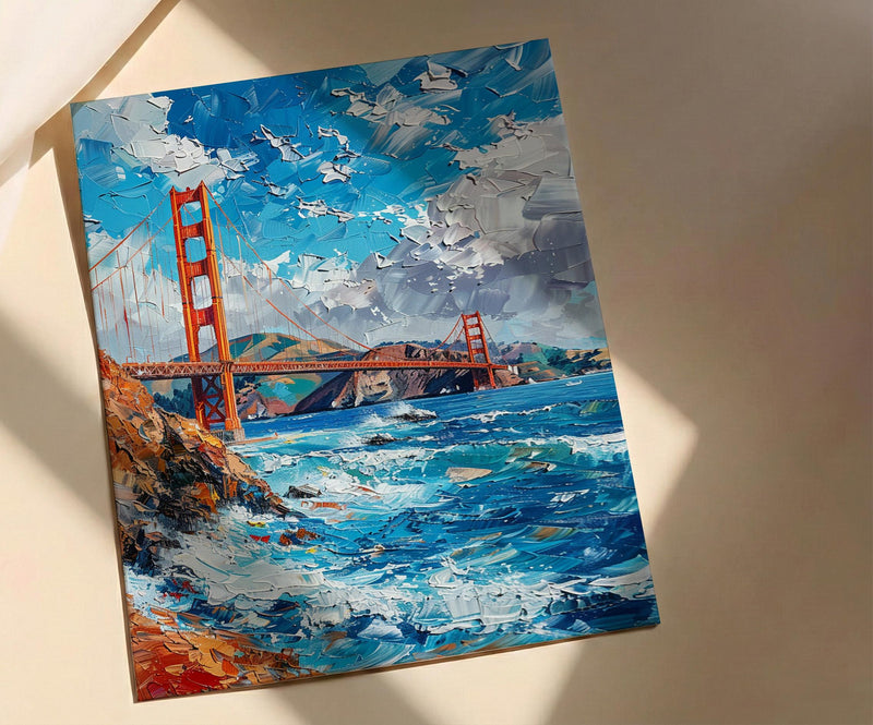 Golden Gate Bridge Poster, San Francisco City Bay Decor - Clearing Summer Fog Landscape