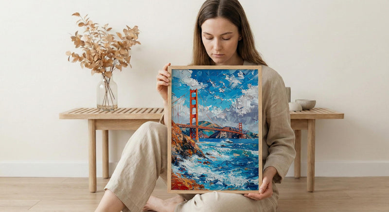 Golden Gate Bridge Poster, San Francisco City Bay Decor - Clearing Summer Fog Landscape