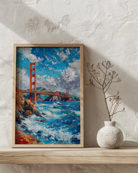 Golden Gate Bridge Poster, San Francisco City Bay Decor - Clearing Summer Fog Landscape