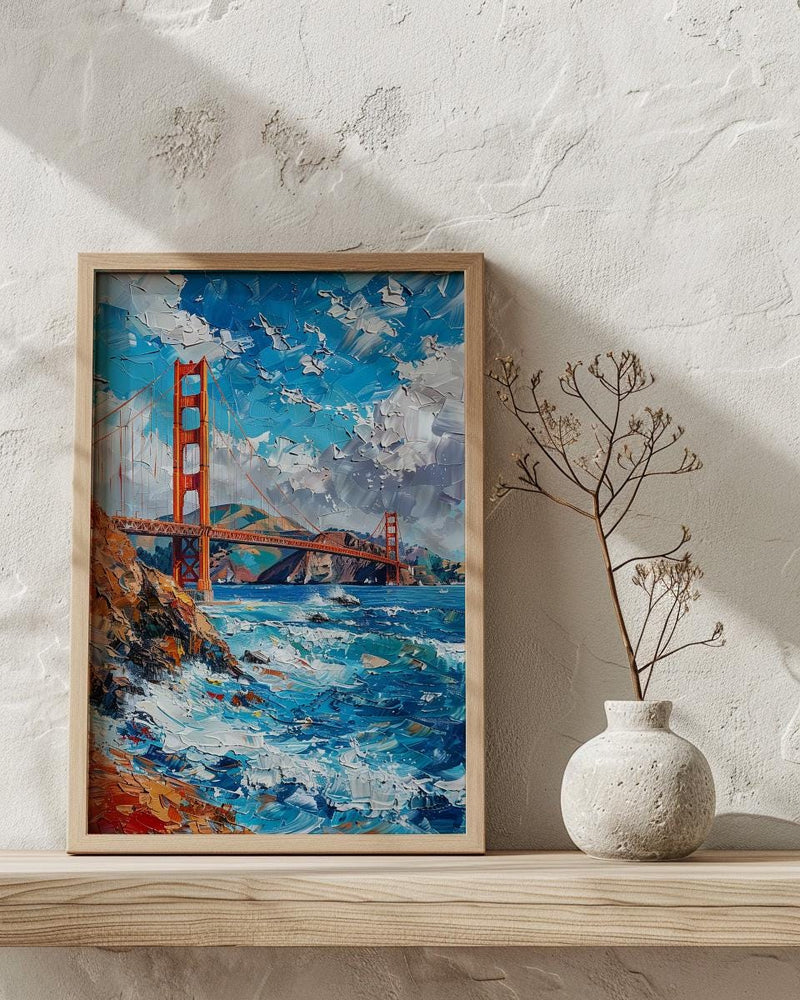 Golden Gate Bridge Poster, San Francisco City Bay Decor - Clearing Summer Fog Landscape
