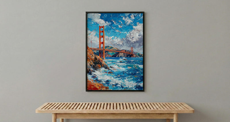 Golden Gate Bridge Poster, San Francisco City Bay Decor - Clearing Summer Fog Landscape