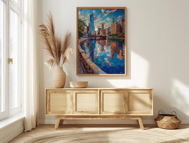 Chicago Cloud Gate Art Print, Millennium Park City Decor - Skyline Reflection Summer Sky