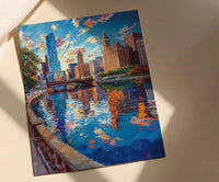 Chicago Cloud Gate Art Print, Millennium Park City Decor - Skyline Reflection Summer Sky