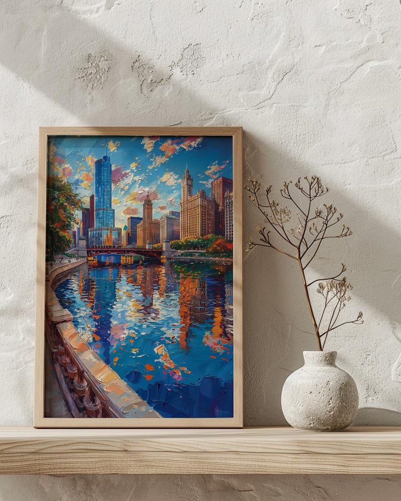 Chicago Cloud Gate Art Print, Millennium Park City Decor - Skyline Reflection Summer Sky