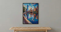 Chicago Cloud Gate Art Print, Millennium Park City Decor - Skyline Reflection Summer Sky