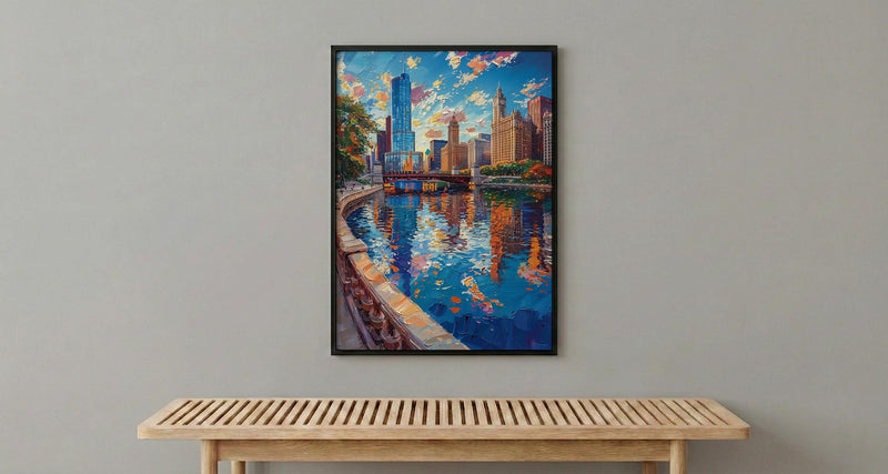 Chicago Cloud Gate Art Print, Millennium Park City Decor - Skyline Reflection Summer Sky