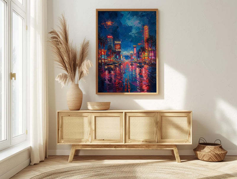 Las Vegas Strip Wall Art, Glowing Neon City Decor - Warm Summer Night Skyline
