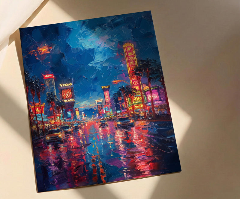 Las Vegas Strip Wall Art, Glowing Neon City Decor - Warm Summer Night Skyline