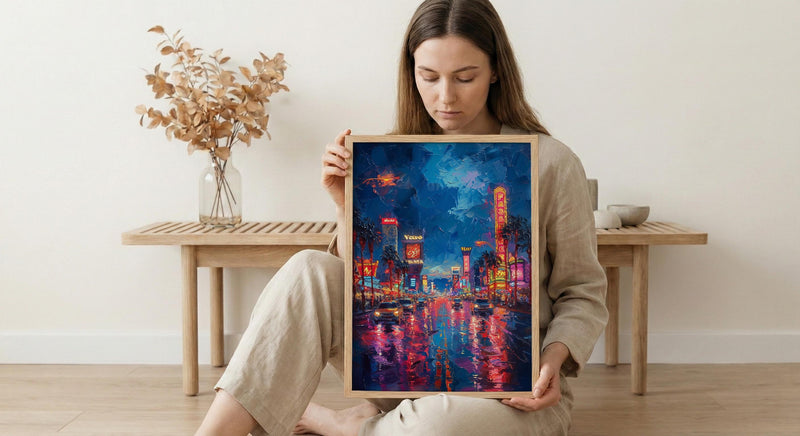 Las Vegas Strip Wall Art, Glowing Neon City Decor - Warm Summer Night Skyline