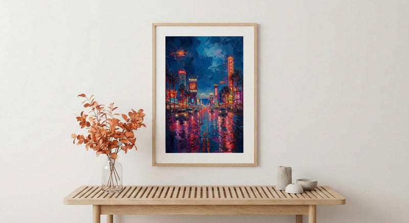 Las Vegas Strip Wall Art, Glowing Neon City Decor - Warm Summer Night Skyline