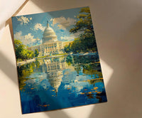 Washington DC Capitol Wall Art, Historic American City Decor - Green Summer Tree Landscape