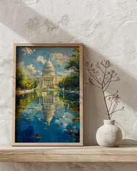 Washington DC Capitol Wall Art, Historic American City Decor - Green Summer Tree Landscape