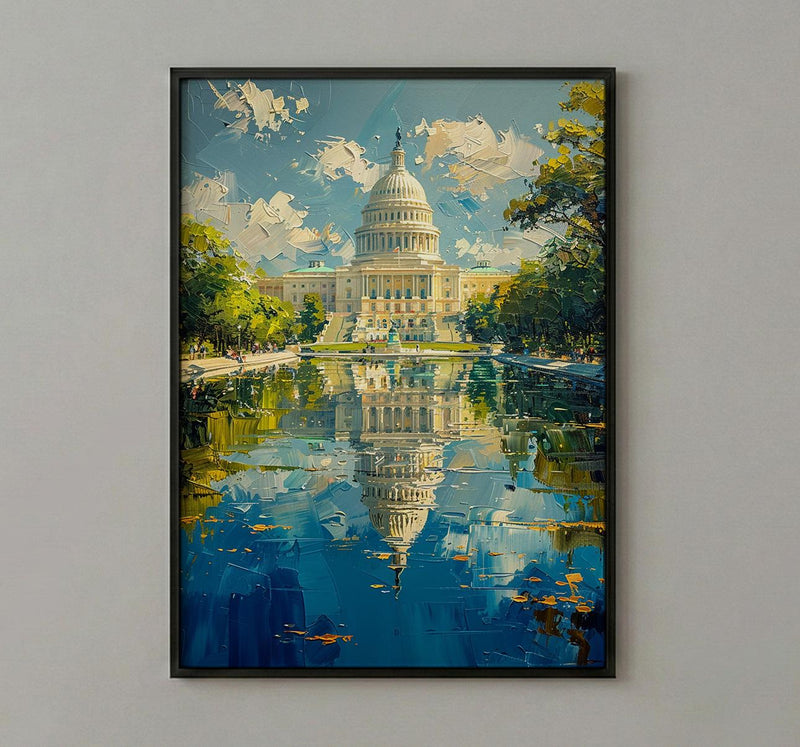 Washington DC Capitol Wall Art, Historic American City Decor - Green Summer Tree Landscape