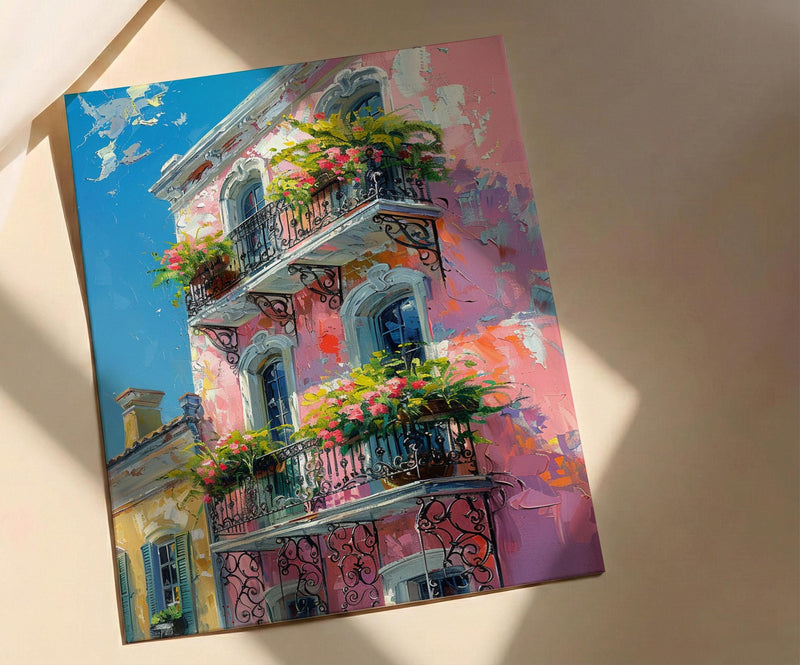 New Orleans French Quarter Poster, Historic Louisiana City Decor - Iron Balcony Summer Morning