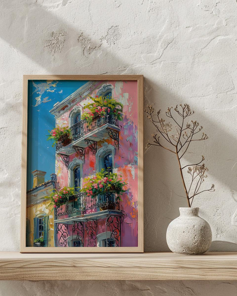 New Orleans French Quarter Poster, Historic Louisiana City Decor - Iron Balcony Summer Morning