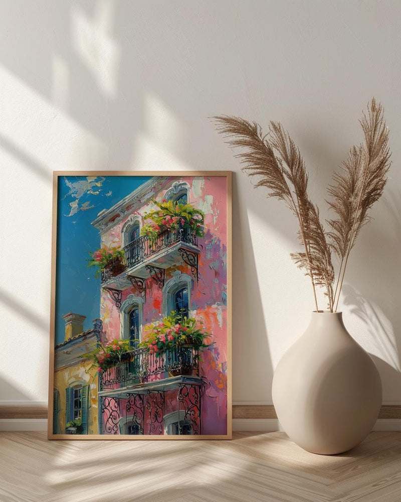 New Orleans French Quarter Poster, Historic Louisiana City Decor - Iron Balcony Summer Morning