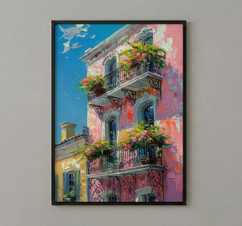 New Orleans French Quarter Poster, Historic Louisiana City Decor - Iron Balcony Summer Morning