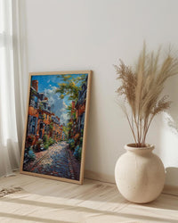 Boston Beacon Hill Art Print, Historic Cobblestone Street Decor - Charming Brick House Summer