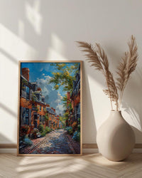 Boston Beacon Hill Art Print, Historic Cobblestone Street Decor - Charming Brick House Summer