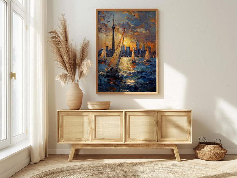 Toronto City Skyline Wall Art, Canada Modern Architecture Decor - Lake Ontario Summer Sailboat