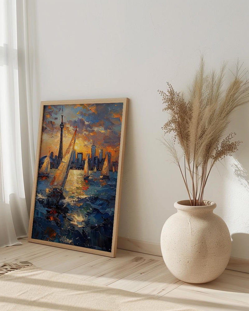 Toronto City Skyline Wall Art, Canada Modern Architecture Decor - Lake Ontario Summer Sailboat