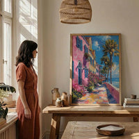 Charleston Rainbow Row Art Print, Pastel Historic House Decor - Swaying Palm Tree Summer