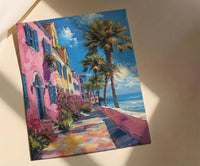 Charleston Rainbow Row Art Print, Pastel Historic House Decor - Swaying Palm Tree Summer