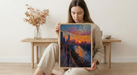Austin City Skyline Art Print, Texas Summer Night Decor - Golden Sunset River Landscape