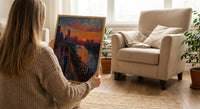 Austin City Skyline Art Print, Texas Summer Night Decor - Golden Sunset River Landscape