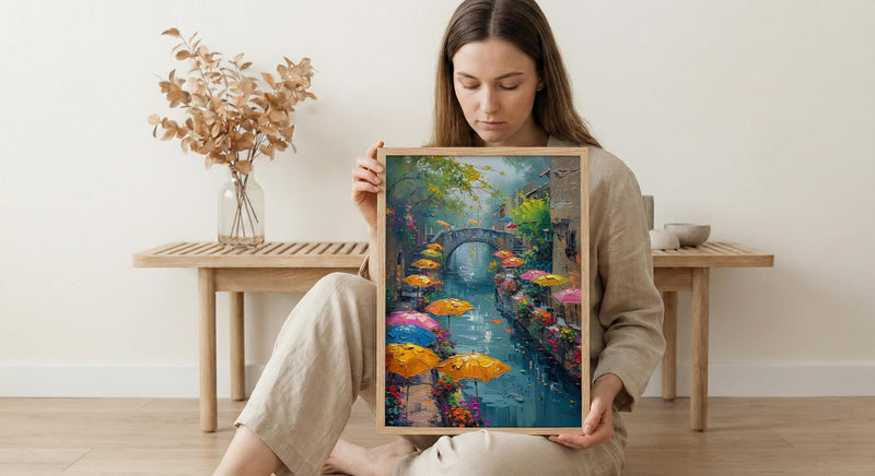 San Antonio River Walk Wall Art, Texas Travel Decor - Colorful Umbrella Summer Afternoon