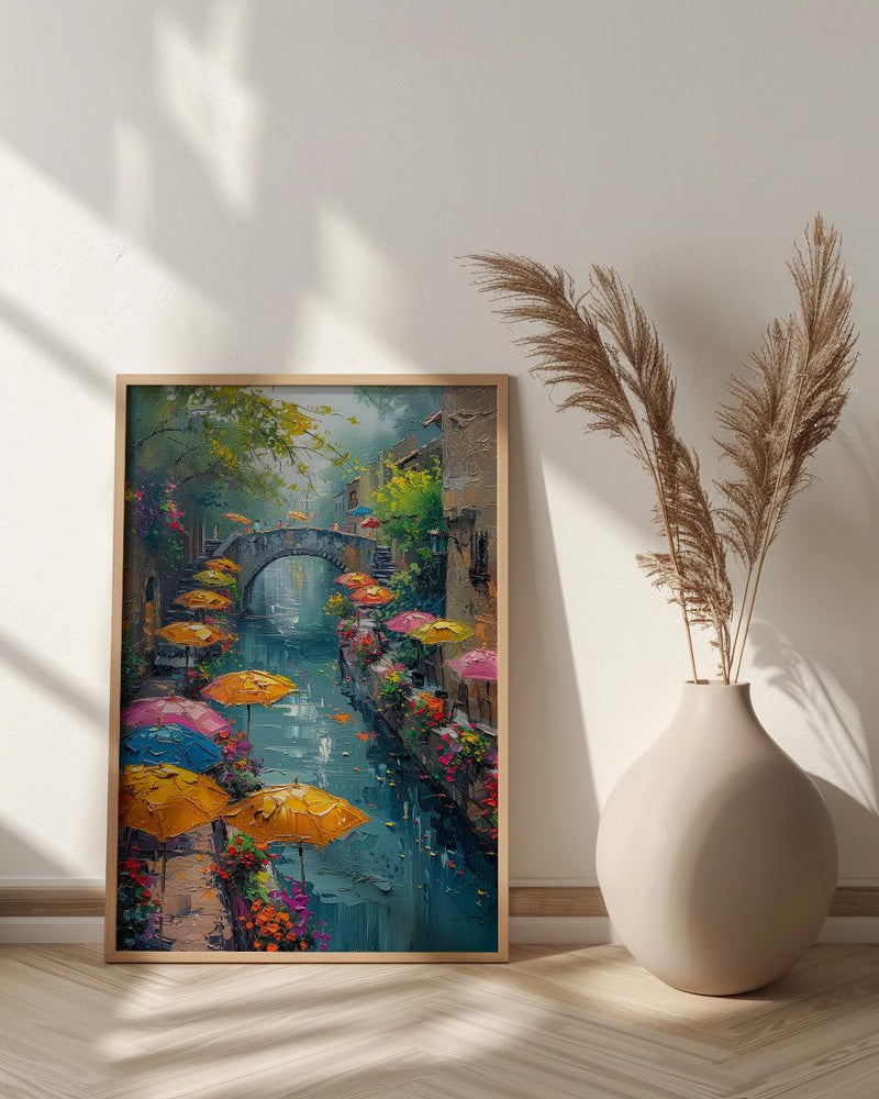 San Antonio River Walk Wall Art, Texas Travel Decor - Colorful Umbrella Summer Afternoon