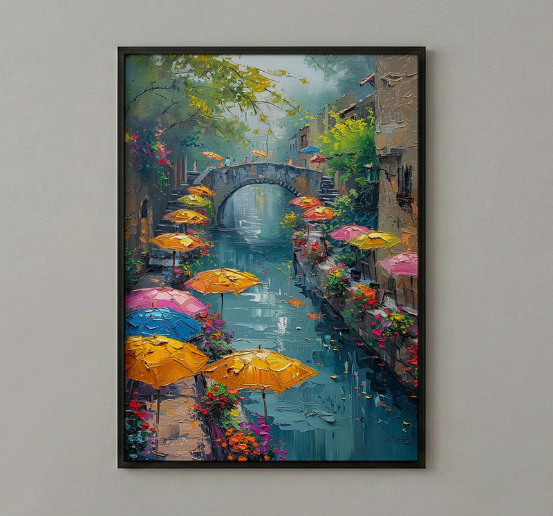 San Antonio River Walk Wall Art, Texas Travel Decor - Colorful Umbrella Summer Afternoon