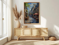 Montreal Old Port Art Print, Historic Canada Travel Decor - Stone Building Summer Cafe View