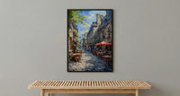 Montreal Old Port Art Print, Historic Canada Travel Decor - Stone Building Summer Cafe View