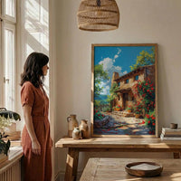Santa Fe Adobe House Poster, New Mexico Travel Decor - Red Chili Bright Summer