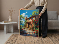 Santa Fe Adobe House Poster, New Mexico Travel Decor - Red Chili Bright Summer