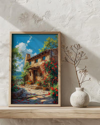 Santa Fe Adobe House Poster, New Mexico Travel Decor - Red Chili Bright Summer