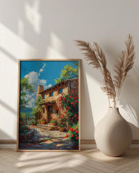 Santa Fe Adobe House Poster, New Mexico Travel Decor - Red Chili Bright Summer