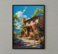 Santa Fe Adobe House Poster, New Mexico Travel Decor - Red Chili Bright Summer