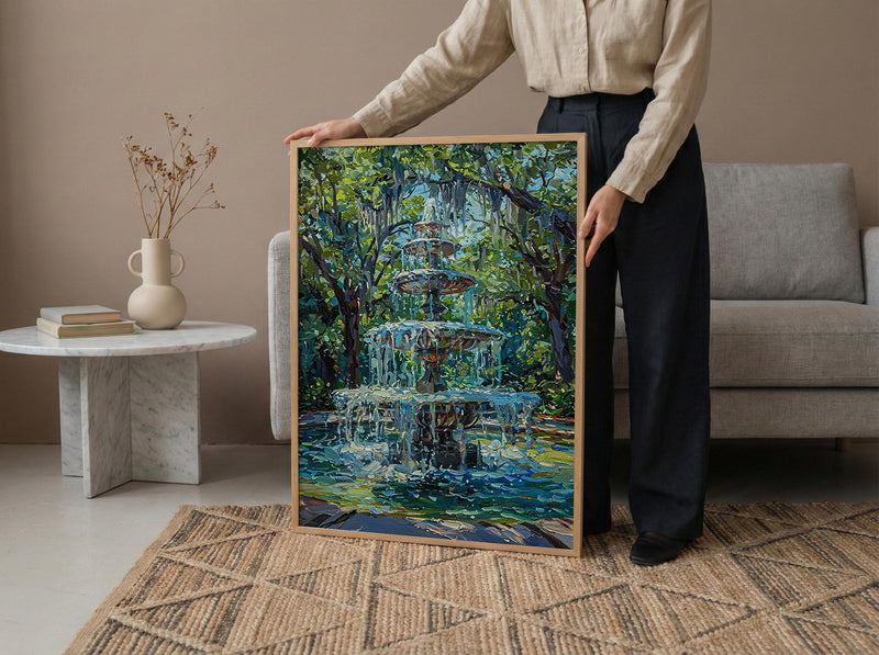 Savannah Forsyth Park Art Print, Southern Charm City Decor - White Fountain Summer Greenery