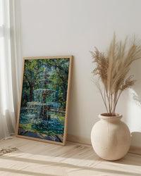 Savannah Forsyth Park Art Print, Southern Charm City Decor - White Fountain Summer Greenery