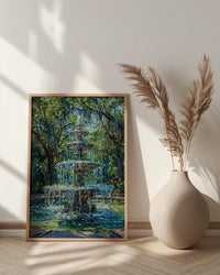 Savannah Forsyth Park Art Print, Southern Charm City Decor - White Fountain Summer Greenery