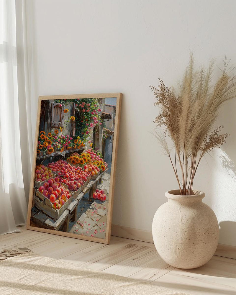 California Farmers Market Art Print, Fresh Summer Fruit Decor - Colorful Strawberry Sunflower Stand
