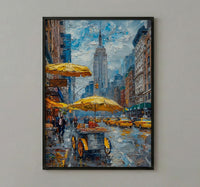 New York City Street Wall Art, Classic Food Cart Decor - Yellow Umbrella Summer Scene