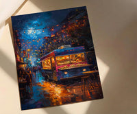Austin Food Truck Festival Poster, Texas Night Market Decor - Glowing String Light Scene